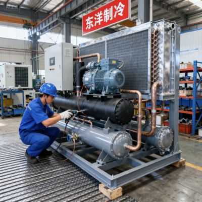 Industrial Scroll Compressor Open Type Chiller with R407C Refrigerant Type and ≤65 DB A Noise Level